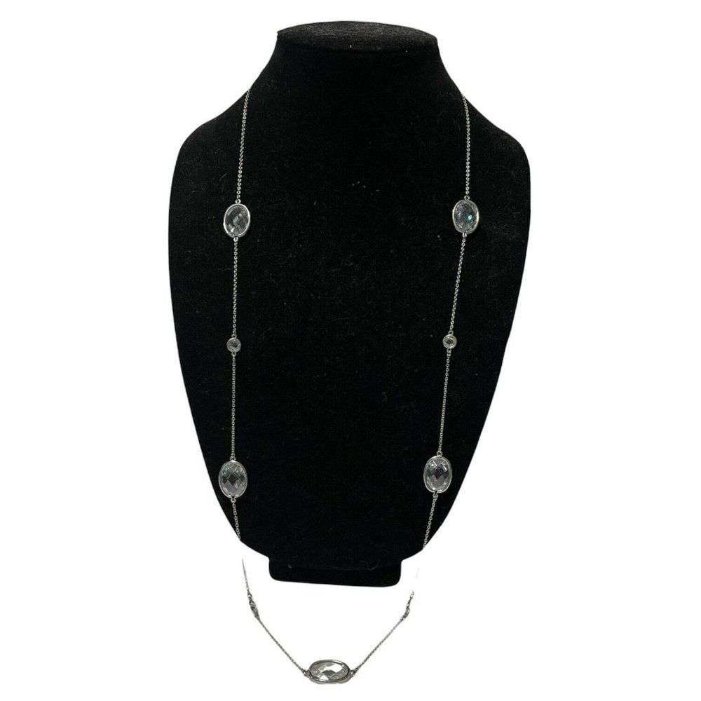 37-40” long silver tone multifaceted oval Glass Bead Layering Necklace